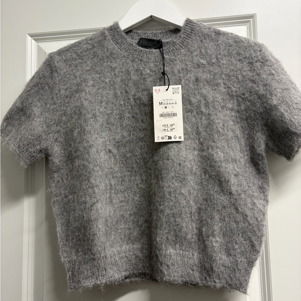 Zara Short-Sleeve Soft Heather Gray Sweater